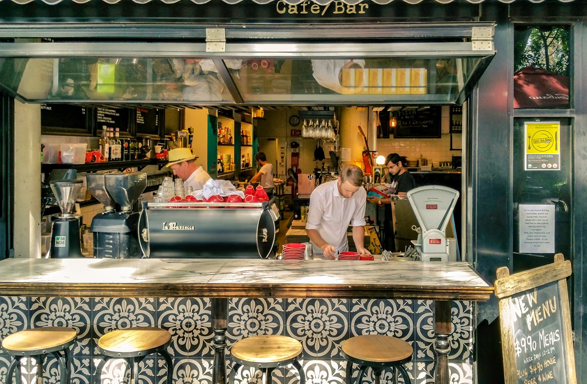 Bright airy Sydney cafe with natural light and modern interior