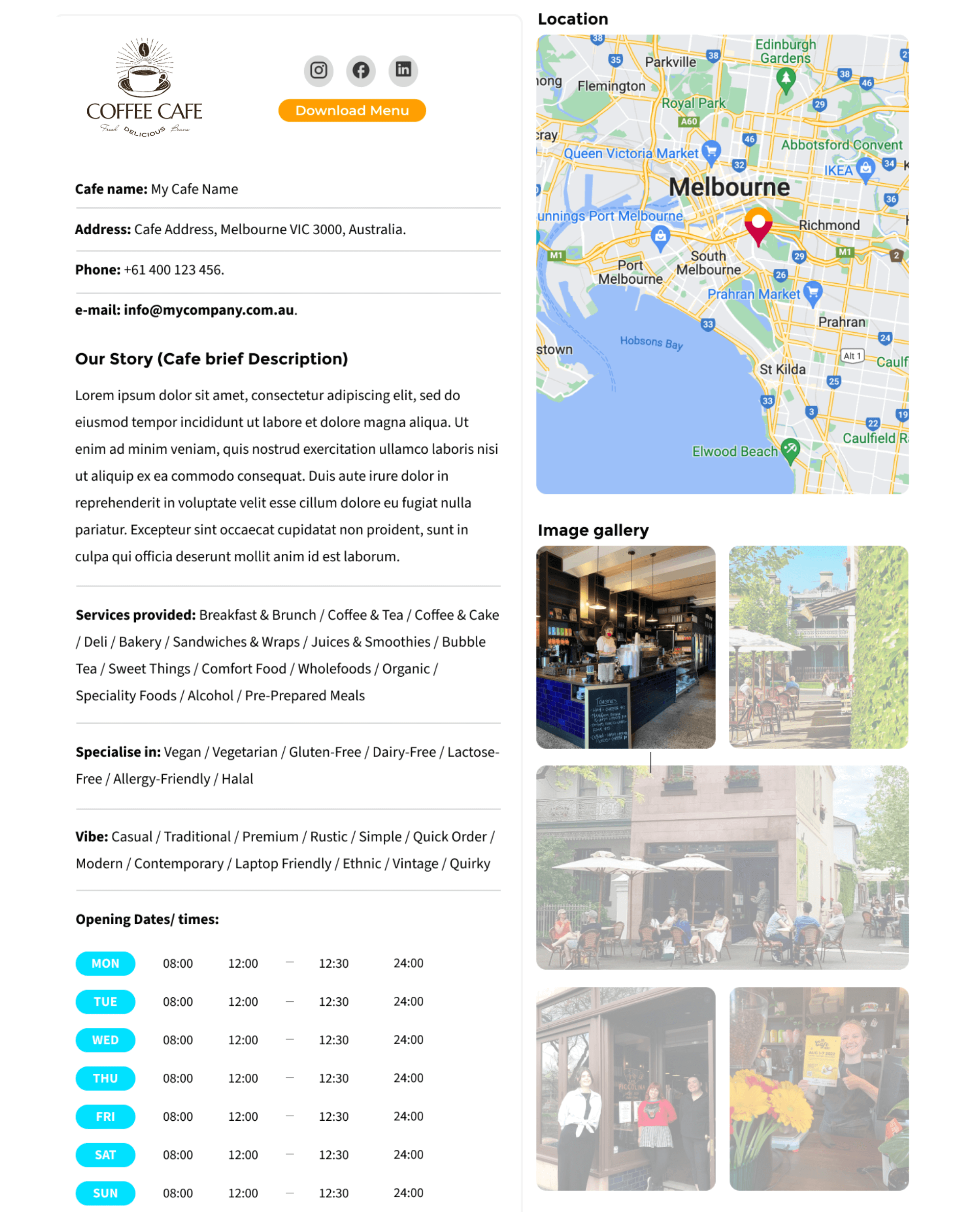 Cafe profile example